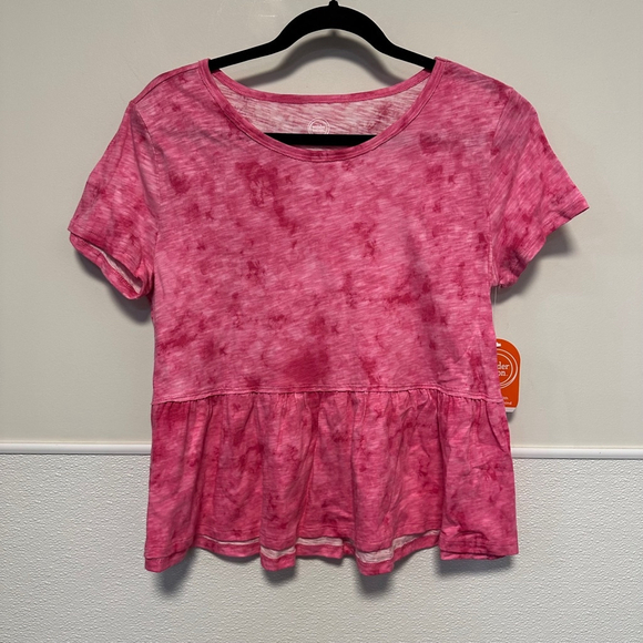 Girls Wonder Nation Top XL (14-16) Pink Tie Dye Peplum Short Sleeve NEW NWT - Picture 1 of 11